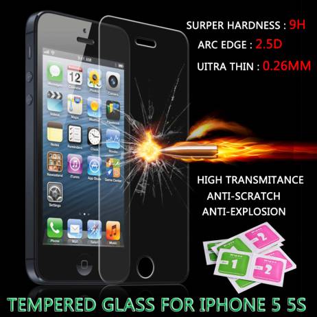 For iPhone 5s glass 0.26 mm on the for iphone 5s tempered glass screen protection film for iphone 5/5s glass screen protector