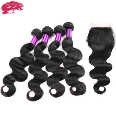 8A Brazilian Virgin Hair with Closure 3 Pcs Queen Hair Products with Closure Bundle Human Hair Brazilian Body Wave with Closure