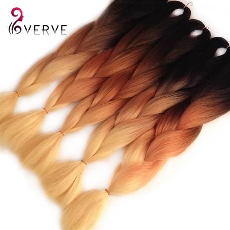 Ombre Kanekalon Jumbo Braiding Hair 24inch 100g/piece Synthetic three Tone High Temperature Fiber Jumbo Braid Hair extensions