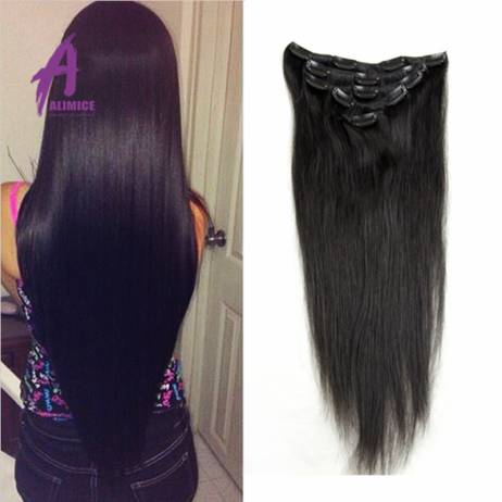 Clip in Human Hair Extensions Peruvian Straight Clip in Hair Extensions Natural 1b Clip in Human Hair Extensions For Black Women