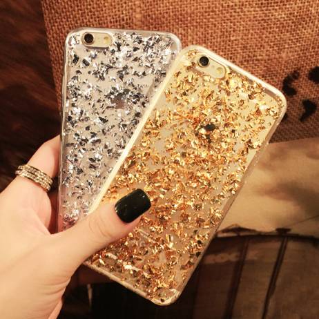 Gold Foil Bling Paillette Sequin Skin Clear Soft Silicone Fundas Cover Case For iPhone 5 5S 6 6Plus Ultra Slim Rubber Back Cover