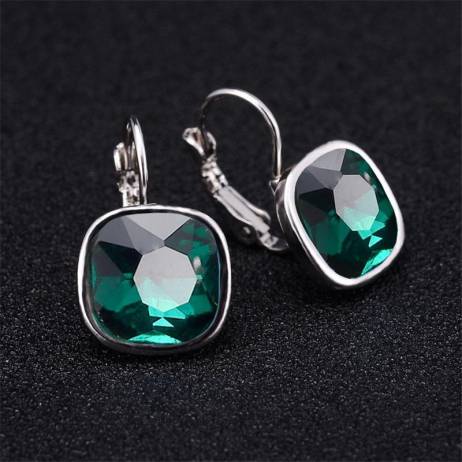 Vintage Square Austrian Crystal Drop Dangle Earrings For women Wedding Silver Plating Fashion Jewlery Ethnic Statement Sapphire