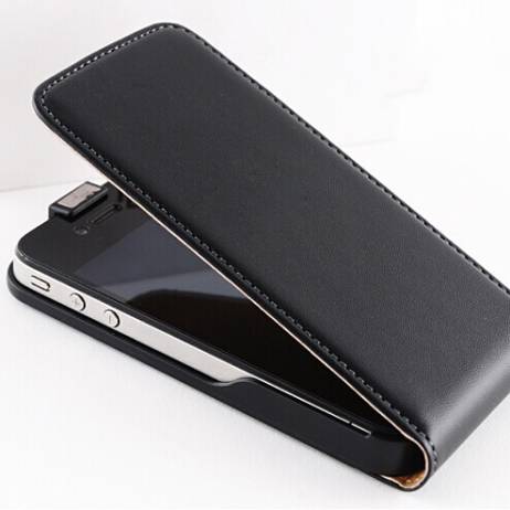 New ! Retro Real Genuine Leather Case for iPhone 4 4S 4G / 5 5S 5G Luxury Vertical Magnetic Flip Phone Accessories Cover Black