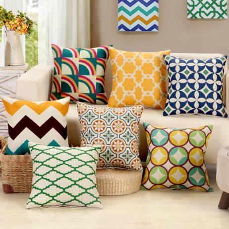 Cushion Creative Geometric Linern Cotton Square 45cm Home Decor Sofa Car Seat Decorative Throw Pillow Capa Almofada