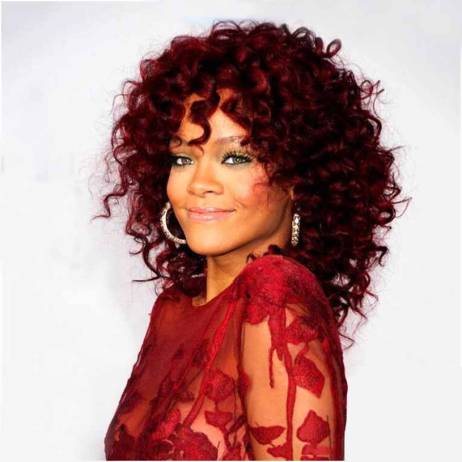 Rihanna Hairstyle Synthetic Hair Wig Peluca Charming American Curly Winr Red Medium Long Wigs For Black Women