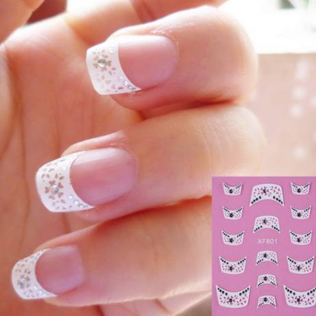 fashion French style Crystal Water Transfer Nails Art Sticker decals lady women manicure tools Nail Wraps Decals XF801