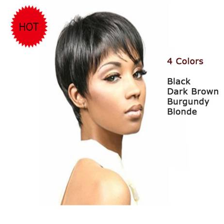 4 Colors Fashion Synthetic Short Black Wigs for Africans Black Women Brown Blonde Burgundy Pixie Cut Wig Natural Hair Wigs