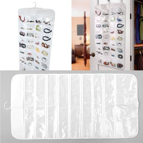 Double Sided 72 Pocket Hanging Jewelry Organizer Bracelet Earring Ring necklace Holder Hang Hook Bag New