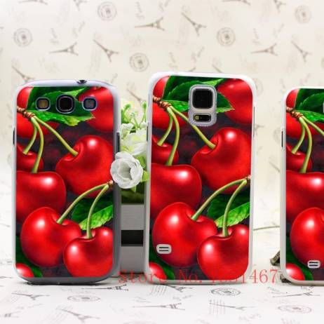 534M- Green cherry fruit of food animation Hrad Style Case Cover for Samsung Galaxy S5 S4 S3 I9600 I9500 I9300