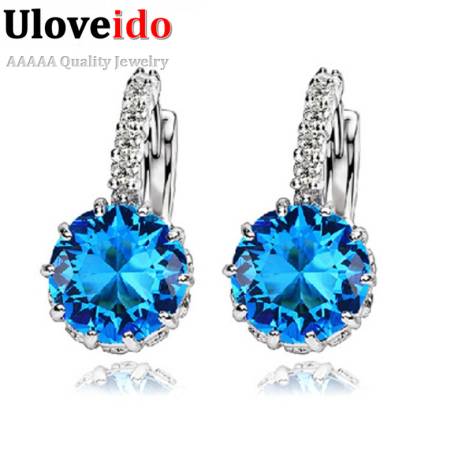 50% off Women Stud Earrings 925 Sterling Silver Black Jewelry Blue Crystal Earring Pink Purple Brincos De Prata Ulove DML49