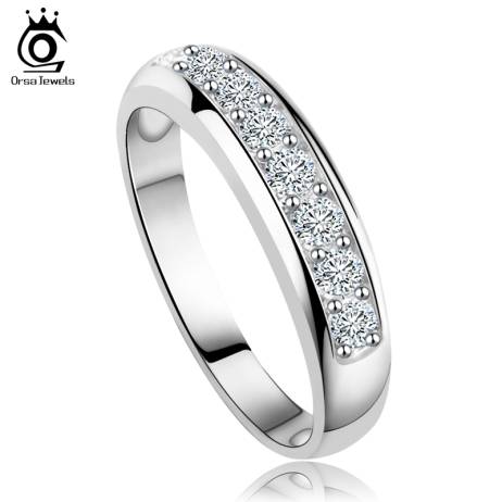Luxury Austrian Zircon Wedding Band For Women Eternity Ring 3 Layer Platinum Plated Wholesale Silver Ring Supplier OR24
