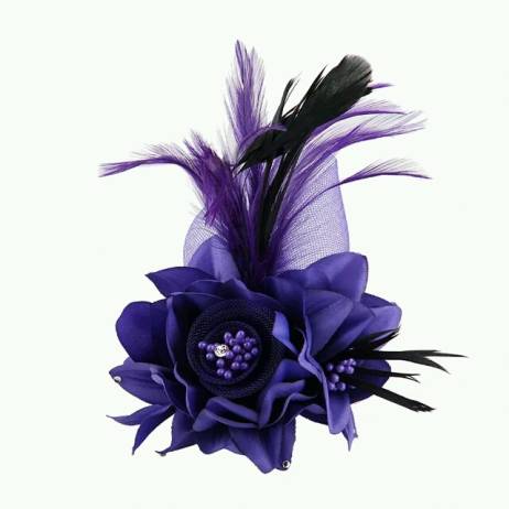 Lady's Flower Mesh Feather Hair Clip Fascinator Wedding Party Headdress,Feather Flower Dotted Mesh Accent Cocktail Hair Clip