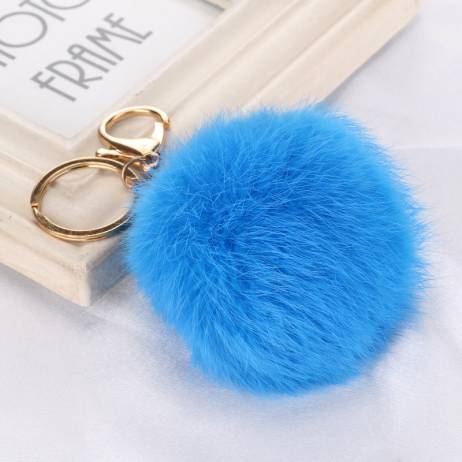 10 colors 8CM Faux Rabbit Fur Ball Keychain fashion trendy PomPom Cell Phone Car Keychain Gold Metal Buckle Charm Key Ring