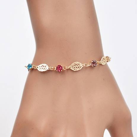 New Arrival Summer Style Leaf Chain Rhinestone Bracelet Bangle Chic Retro Bracelets For Women Gift BL-0340-GD