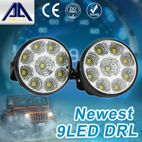 Super Bright DRL 2pcs x 9 LED Car head Front Round Fog Tail light Off-road Lamps parking Lamp Daytime Running Lights
