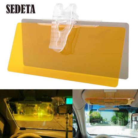 Hottest 2 in 1 Car Anti-Glare Sunshade Day Night Vision mirror summer Safe Driving Clip Sun Visor HD Yellow Auto Accessories