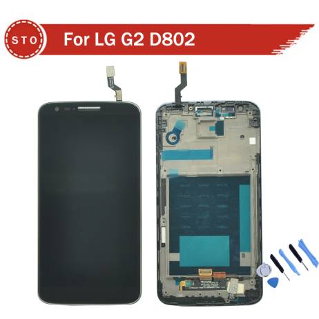 For LG G2 D802 LCD Display With Touch Screen Digitizer Assembly Black and white with Frame +tools Free Shipping