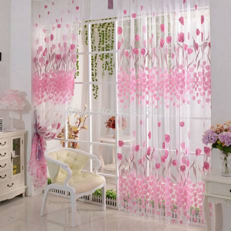 Free shipping Tulip Printed Tulle Voile Door Window Curtain for living room Sheer Drape Panel 200 x 100CM INGT
