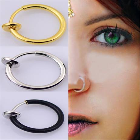 New Clip On Fake Nose Hoop Ring Ear Septum Lip Navel Earrings Body Non Piercing Black Jewelry Free Shipping