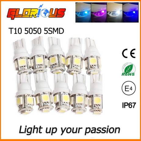 10pcs LED W5W T10 5050 5SMD Super Bright White Auto Side Wedge Tail Light Lamp W5W T10 LED lamps for cars