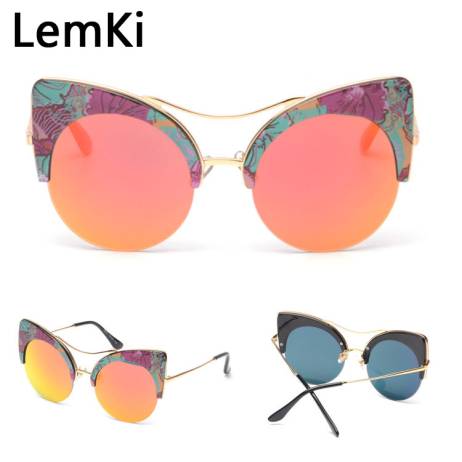 Fashion 2015 New Printed Big Round Frame Sun Glasses 6 Colors Summer Cat Eye Sunglasses Women Brand Designer oculos de sol