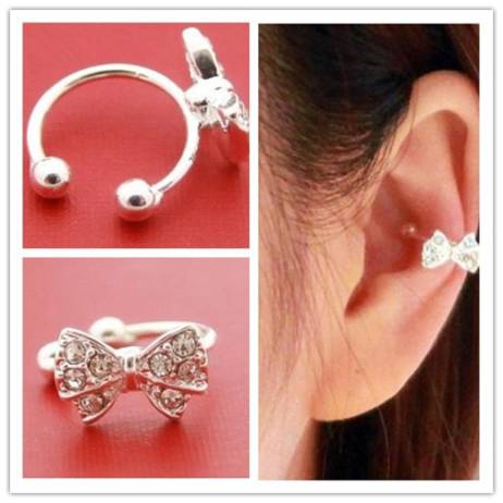 1Pcs Brincos New Fashion Punk Ear Cuff Rhinestone Butterfly Silver Clip Earrings For Women Pendientes Jewelry Wholesale ER702