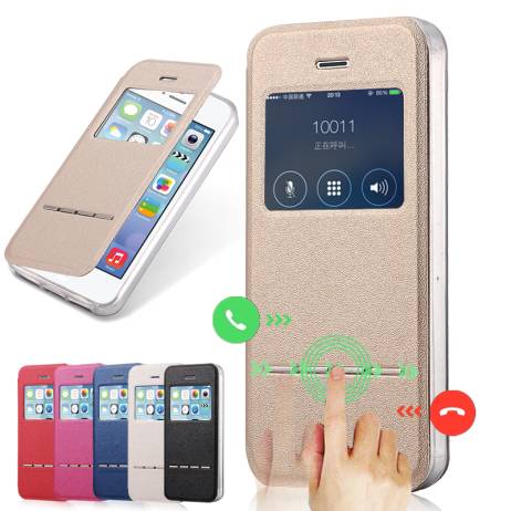 Luxury View Window PU Leather Case For iPhone 5 Phone Accessories For Apple iPhone 5s Flip Stand Clear TPU Silicon Cover Coque