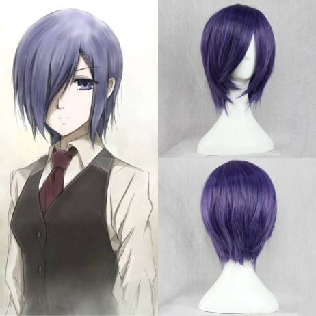 Free Shipping!! Tokyo Ghoul Touka kirishima Cosplay Wig Blue purple Short Cheap Synthetic Hair Anime Wigs