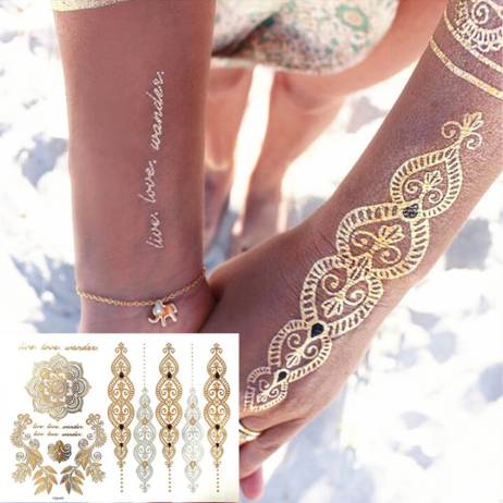 Gold Choker Temporary Tattoo Body Art Sleeve Arm Flash Tattoo Stickers 21*15cm Waterproof Tatto Henna Fake Tatoo Beauty Selfie