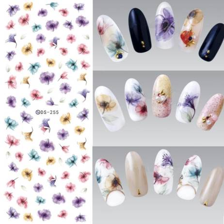 DS255 DIY Designer Water Transfer Nails Art Sticker Colorful Purple Fantacy Flowers Nail Wraps Foil Sticker manicure stickers