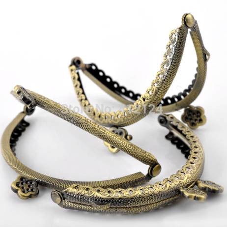 10Pcs Bronze Tone Flower Metal Frame Kiss Clasp Lock Handle Purse Bag Flower Bag Parts & Accessories 8.5x6cm