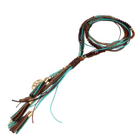 Fashion National Long Necklace Handmade Leather rope Measly Maxi Necklace Fine Jewelry N31511