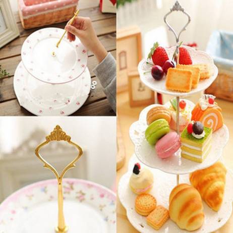 1 Sets 2 or 3 Tier Cake Plate Stand(Plate Not Include) Handle Crown Fitting Metal Wedding Party Silver/Golden Free Shipping