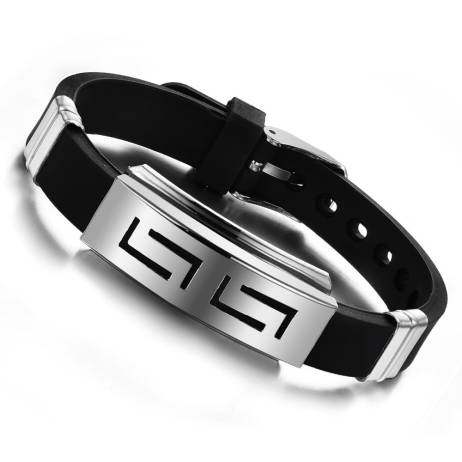 Men Silicone Bracelet Black Rubber Stainless Steel Wristband Women Silver Charm Cuff Bangle Punk Jewelry Accessories