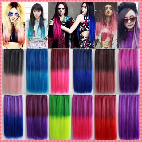 Fashion Gradient Hair Extensions Harajuku Highlight Synthetic Clip-in Straight Hair Extension Long Cosplay hair pieces #JO010