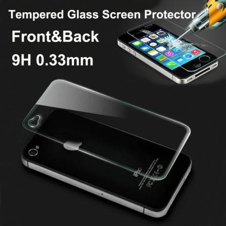 2014 NEW 0.33mm Front and Back Premium Tempered Glass Screen Protector Protective Film for iPhone 4 4s Free Shipping