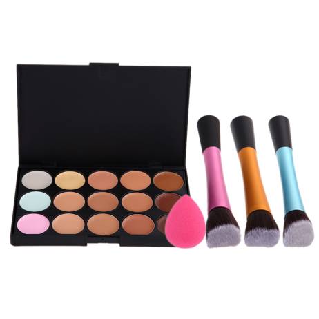 High Quality 15 Color Concealer Palette + Angled Brush + Sponge Puff Makeup Contour Palette Paleta De Corretivo Facial #F9s