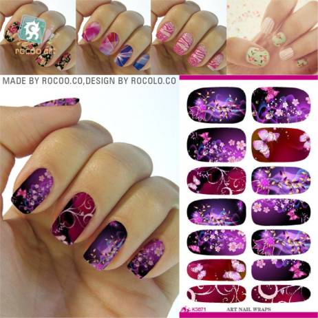 K5671 Newest Water Transfer Nail Foil Sticker Art Sexy Flirtatious Purple Shine Flowers Nail Wraps Sticker Manicure Decals