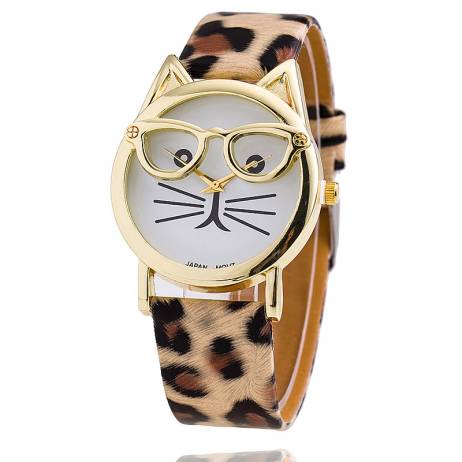 Glasses Cat Watch Fashion Leather Strap Women Quartz Watches Reloj Mujer 2015 Relogio Feminino Hot Casual Watch montre BW1597