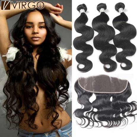 13x4 Lace Frontal Closure With Bundles Indian Virgin Hair Body Wave 3/4 Bundles With Closure Virgin Human Hair With Lace Frontal
