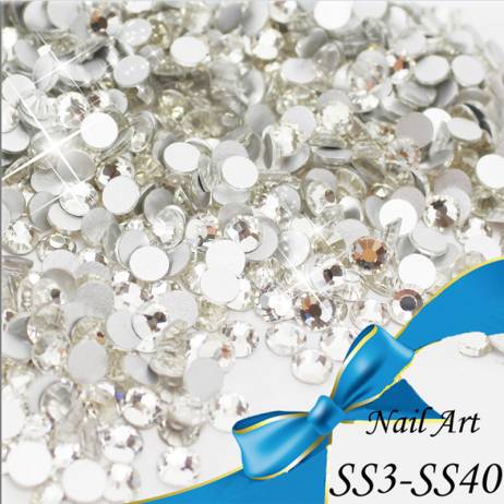 Promotion!Top quality SS3-SS40 Clear Crystal White 3D Nail Art Decoration rhinestones Silver Flatback Rhinestones Glitter Gems