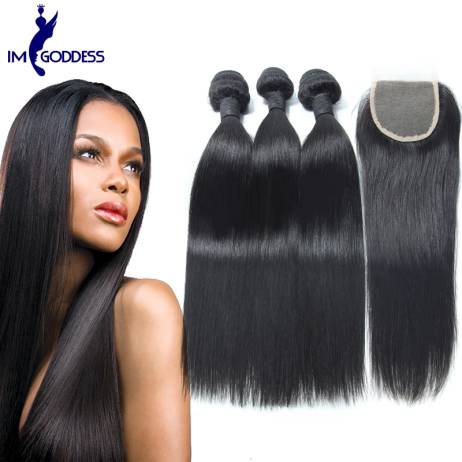 Peruvian Virgin Hair Straight 3pcs Peruvian Hair Weft with 1pc Lace Closure Human Hair Weave with Closure IMGoddesshair products