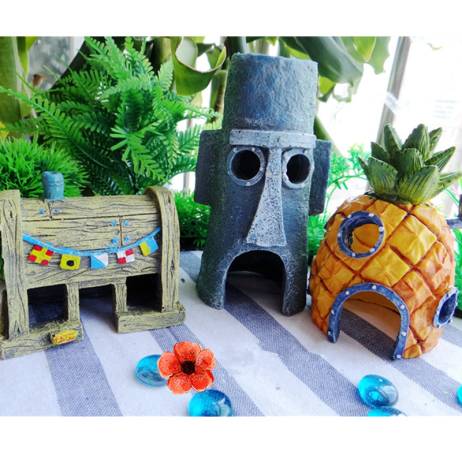 Hot Sale Mini Resin Pineapple Cartoon House Landscaping Fish Tank Aquarium Decoration Ornament Home Decor Escape Hole