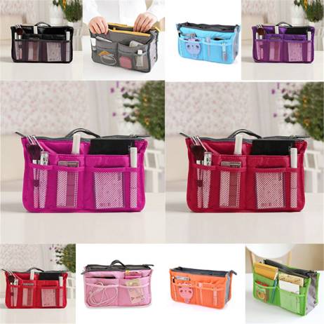 2016 HOT Women Cosmetic Bag Organizer Bag In Bag Double Zipper Portable Multifunctional Travel Pockets Handbag Makeup Bag N658