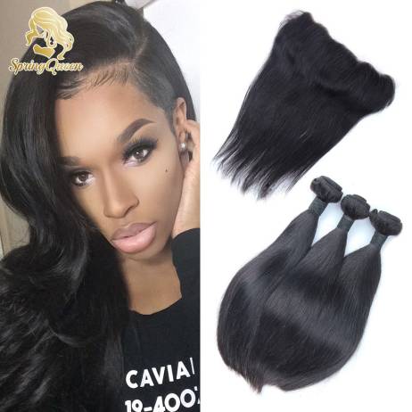 Lace Frontal Closure With Bundles Brazilian Virgin Hair 3 Pcs With Closure Ear To Ear 13x4 Lace Frontal With Bundles