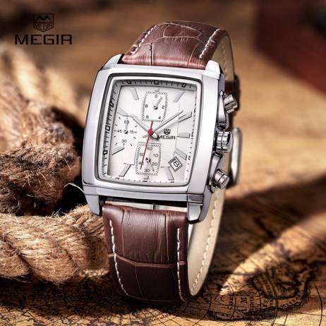 megir fashion casual military chronograph quartz watch men luxury waterproof analog leather wrist watch man free shipping 2028