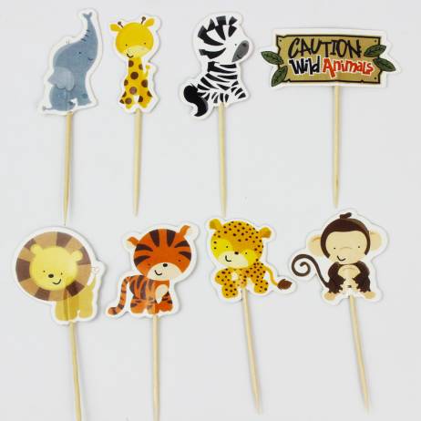 24 pcs/lot Wild Animal Party cupcake toppers picks decoration for kids birthday party favors Decoration supplies