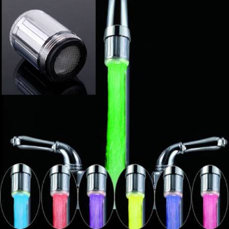 LED Water Faucet Stream Light 7 Colors Changing Shower Tap Head Bathroom Temperature Sensor Tap