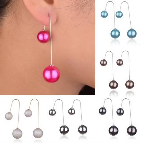 12 Colors New Styles Double Sided Earrings Christmas Gift Stud Earrings For Women Jewelry Promotional Ladies Pearl Earrings