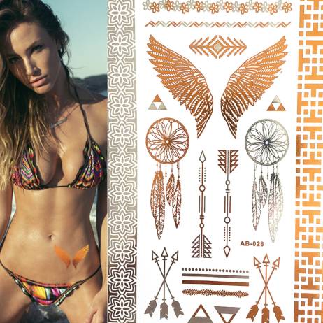 21cm*15cm Wing feathers jewelry sticker tattoo metallic golden flash tattoos tattoo large temporary tattoo prices sticker